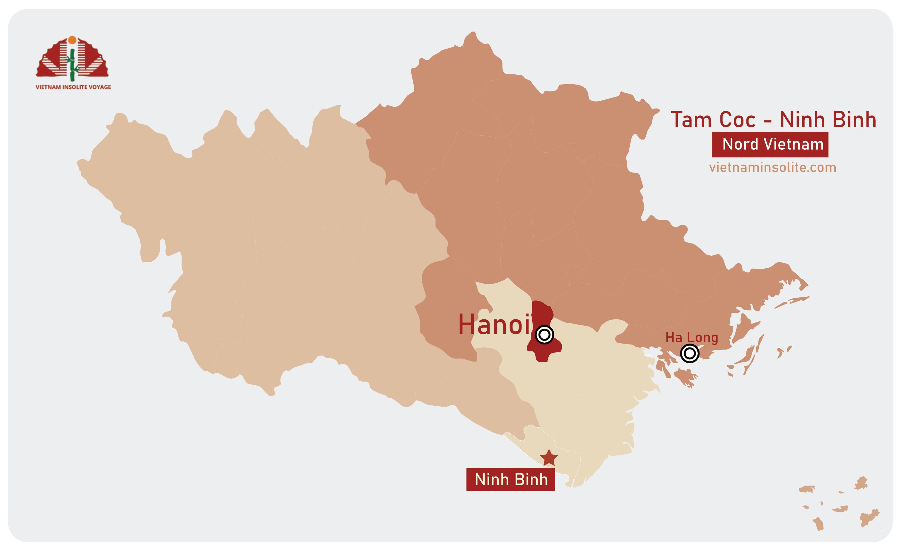 La carte de Tam Coc, Ninh Binh au Vietnam